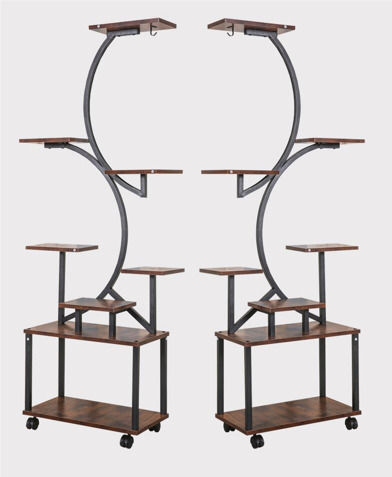 8-Tier Plant Stand with Grow Lights- 61" Tall Metal Black