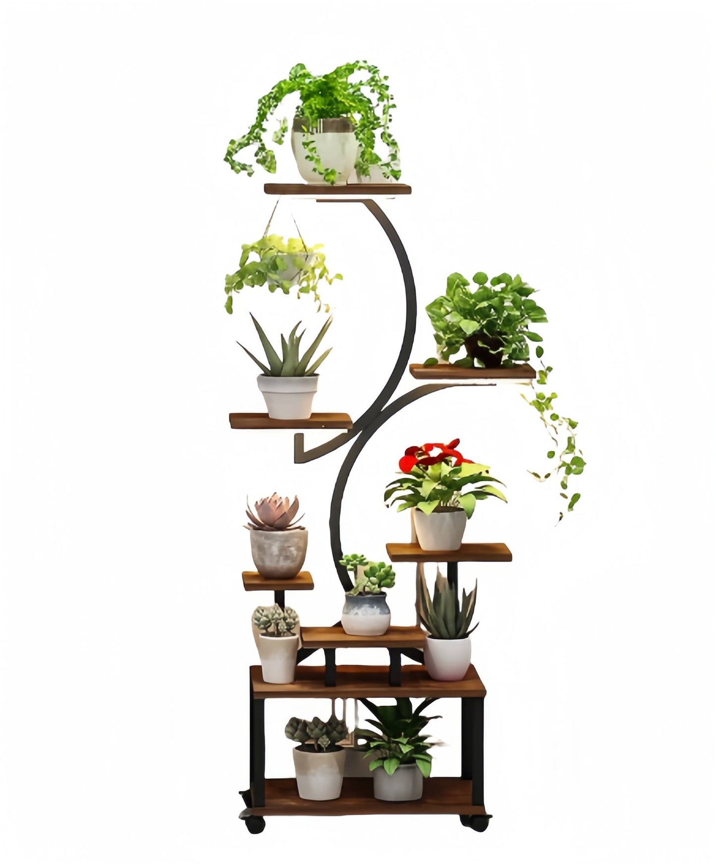 8-Tier Plant Stand with Grow Lights- 61" Tall Metal Black