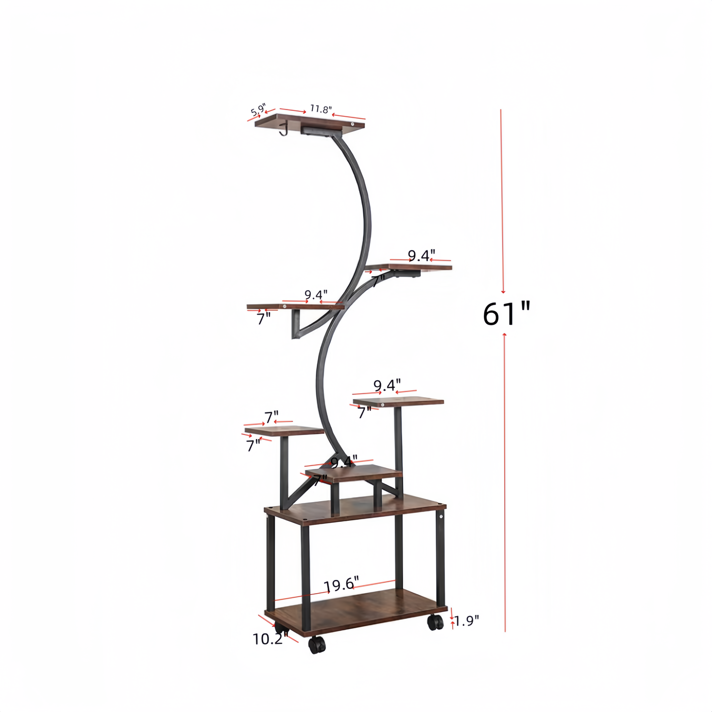 8-Tier Plant Stand with Grow Lights- 61" Tall Metal Black