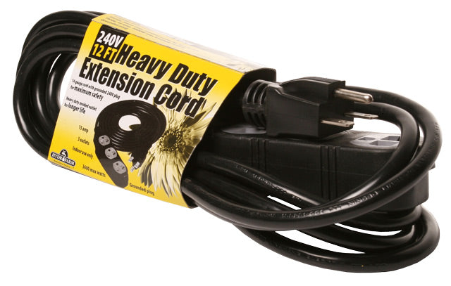 Hydrofarm Heavy duty 3 Outlet Extension Cord 240v 12'