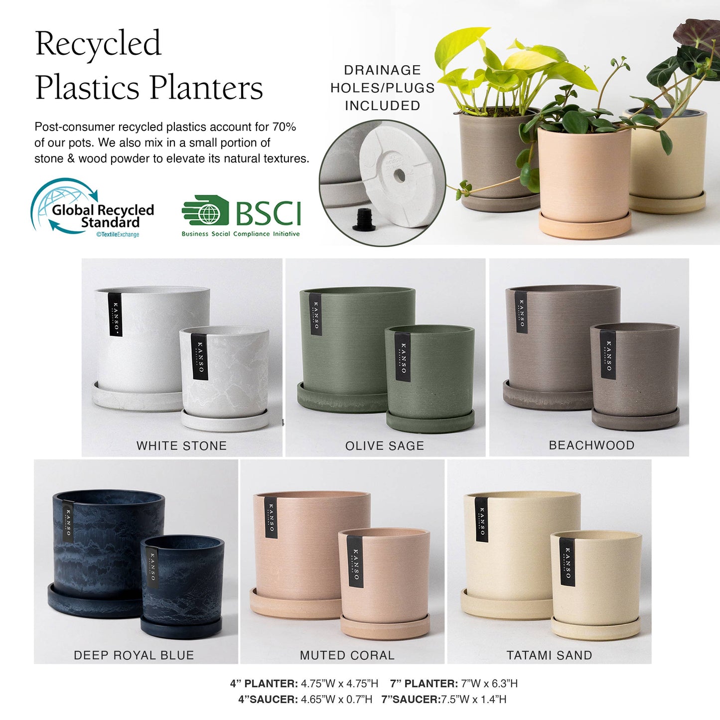 Kanso Designs Signature Planters & Saucer- Beachwood 7"