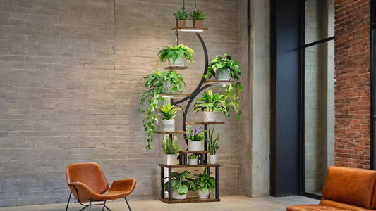 8-Tier Plant Stand with Grow Lights- 61" Tall Metal Black