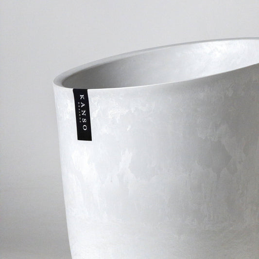 Kanso Designs Funnel Tall Planter Pot- White Stone 11"
