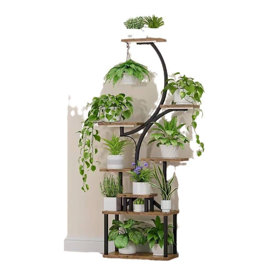 8-Tier Plant Stand with Grow Lights- 61" Tall Metal Black