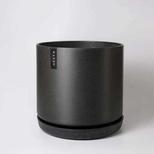 Kanso Designs Signature Stone Planter & Saucer- Black Kuro 12"
