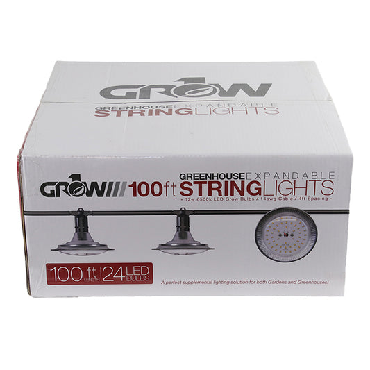 Grow1 100’ Greenhouse LED Expandable String Lights (24 Bulbs)
