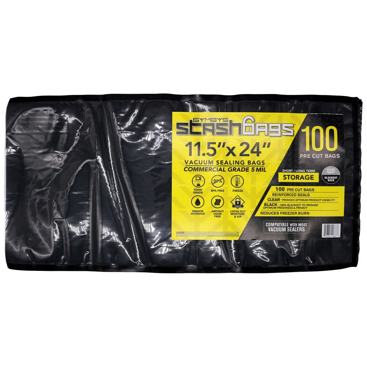 Stash Bags Deluxx Black/Clear 11X24 (100PCS)  (5 packs/case)